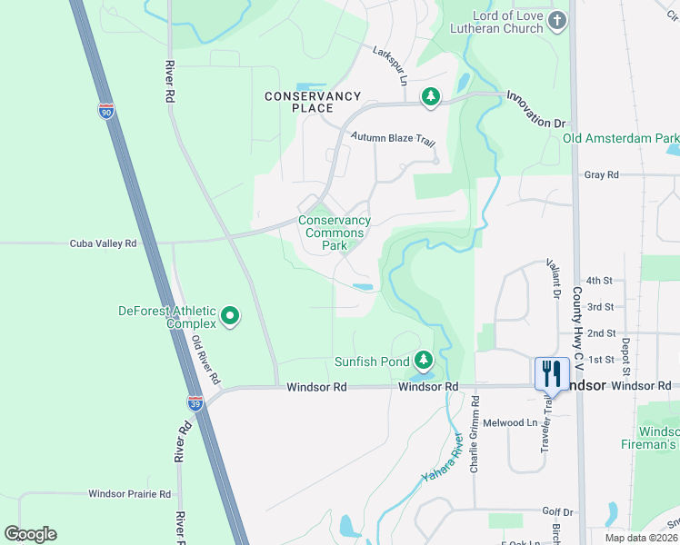 map of restaurants, bars, coffee shops, grocery stores, and more near 6746 Conservancy Plaza in DeForest