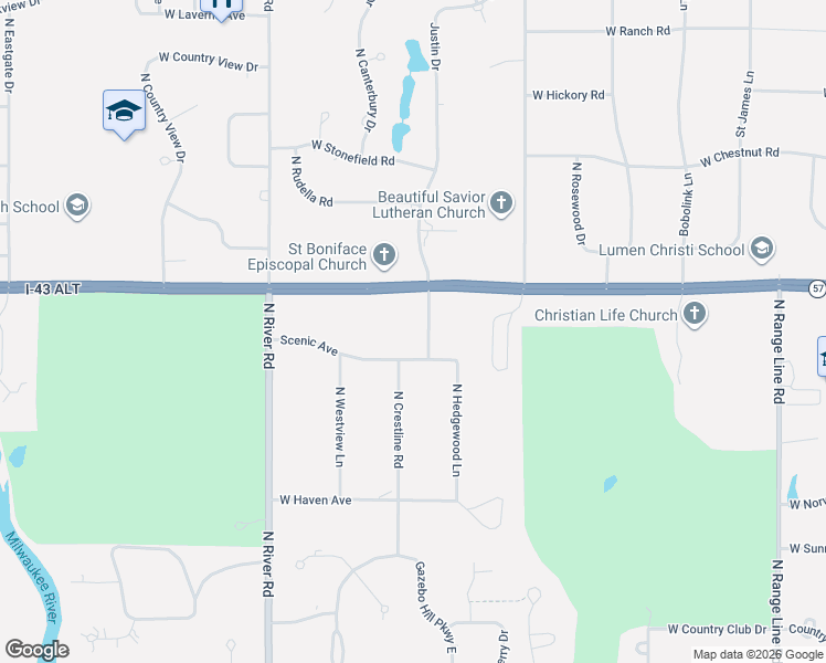 map of restaurants, bars, coffee shops, grocery stores, and more near 3827 West Mequon Road in Mequon