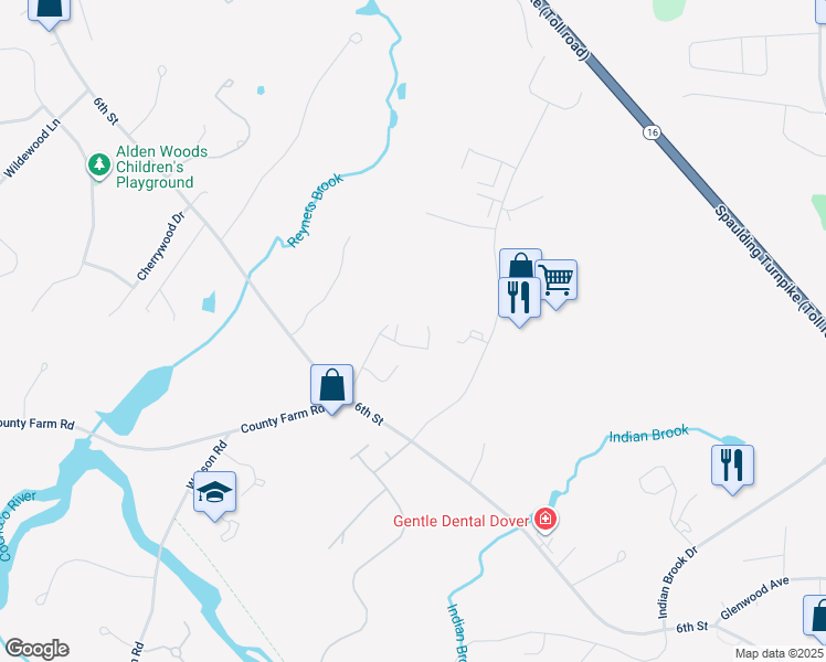map of restaurants, bars, coffee shops, grocery stores, and more near 27 Production Drive in Dover