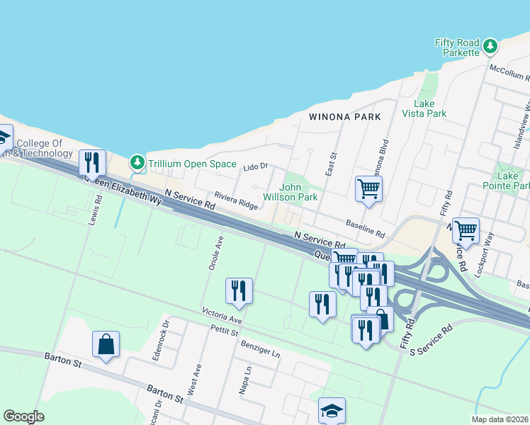 map of restaurants, bars, coffee shops, grocery stores, and more near in Hamilton