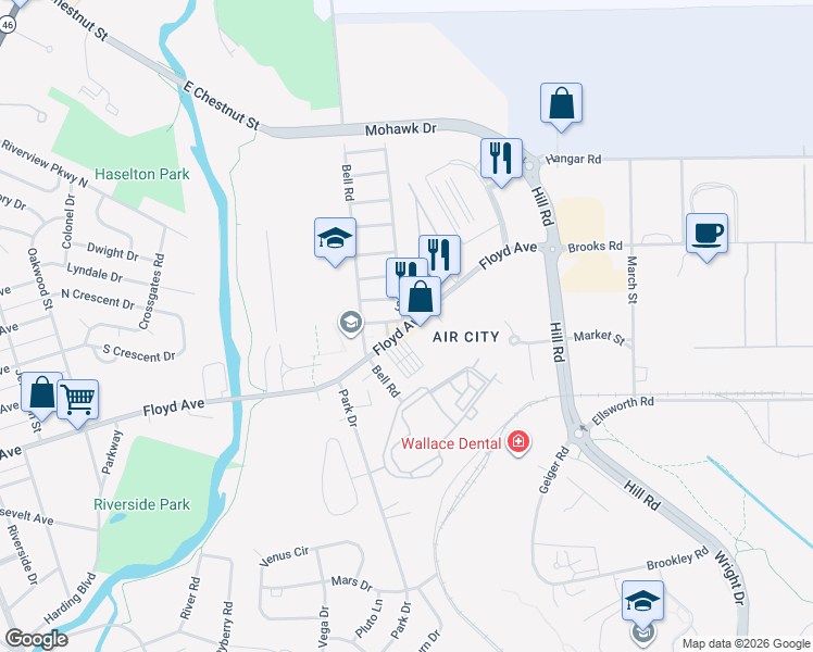 map of restaurants, bars, coffee shops, grocery stores, and more near 1305 Floyd Avenue in Rome