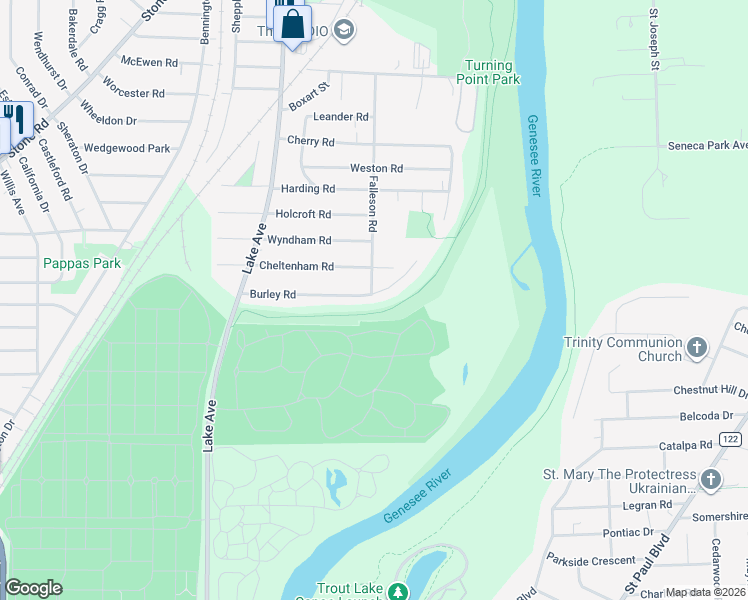 map of restaurants, bars, coffee shops, grocery stores, and more near 209 Burley Road in Rochester