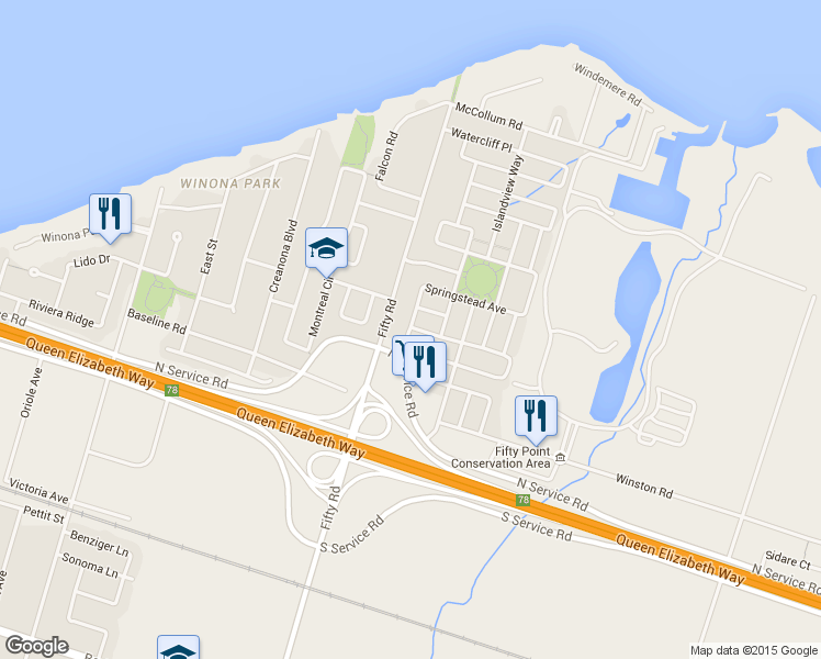 map of restaurants, bars, coffee shops, grocery stores, and more near 100 Springstead Avenue in Hamilton