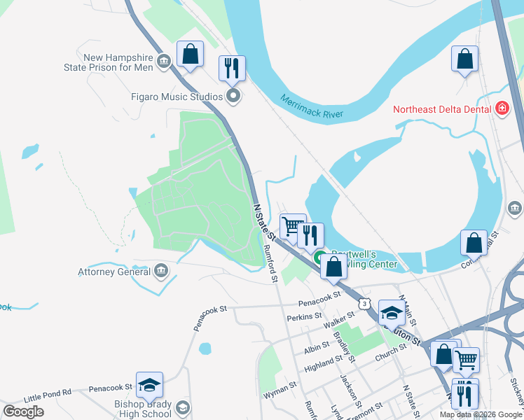 map of restaurants, bars, coffee shops, grocery stores, and more near 15 Perkins Court in Concord
