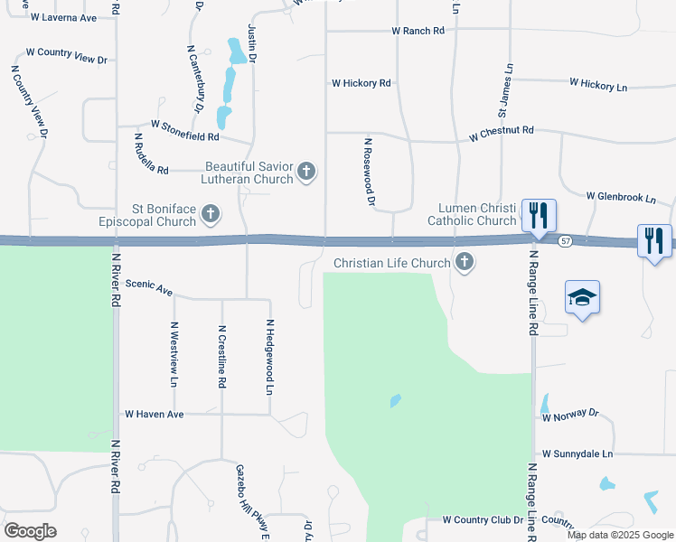 map of restaurants, bars, coffee shops, grocery stores, and more near 11148 North Riverland Court in Mequon