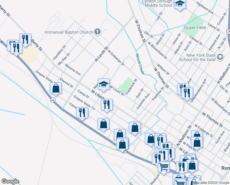 map of restaurants, bars, coffee shops, grocery stores, and more near 748 West Court Street in Rome