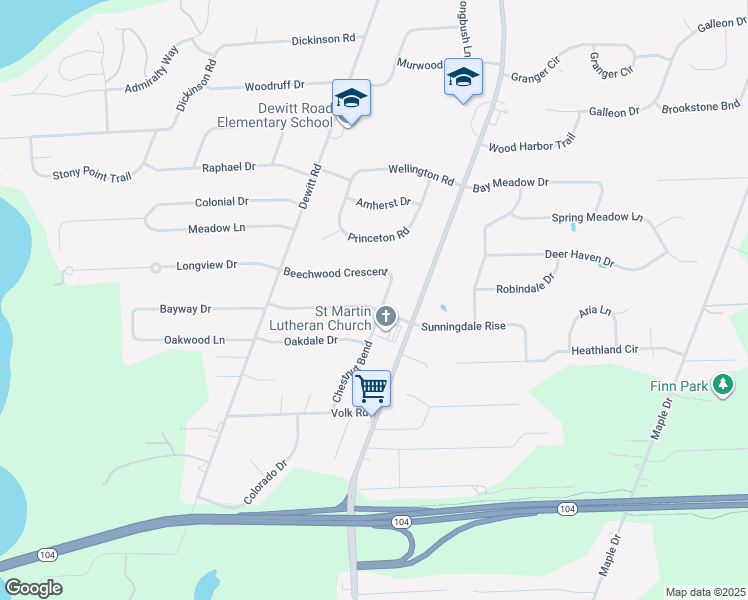 map of restaurants, bars, coffee shops, grocery stores, and more near 286 Park Lane Drive in Webster