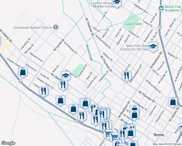 map of restaurants, bars, coffee shops, grocery stores, and more near 319 Sam St in Rome