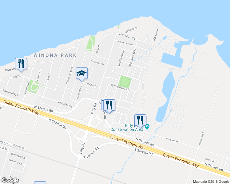 map of restaurants, bars, coffee shops, grocery stores, and more near 18 Oakrun Street in Hamilton