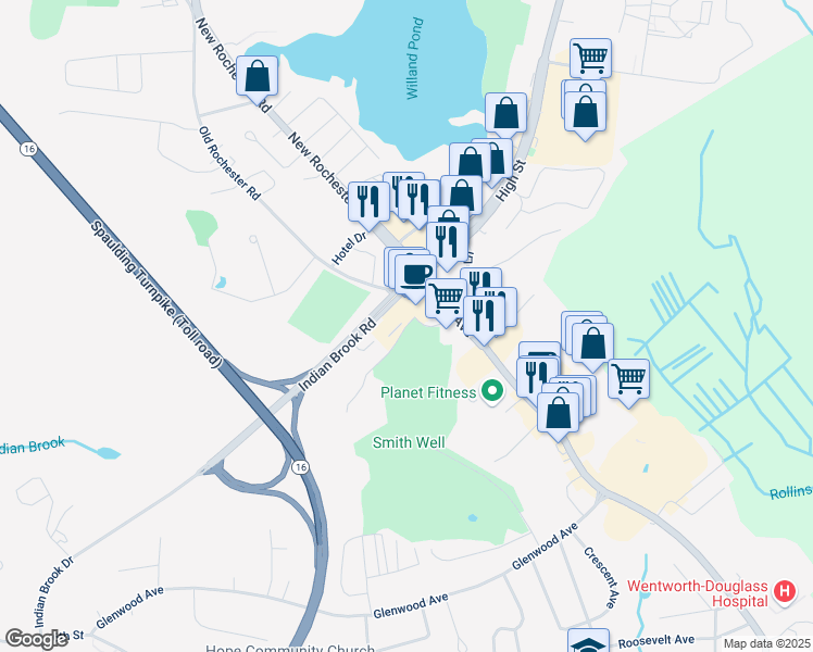 map of restaurants, bars, coffee shops, grocery stores, and more near 98 Webb Place in Dover