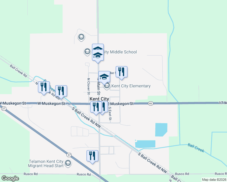 map of restaurants, bars, coffee shops, grocery stores, and more near 29 College Street in Kent City