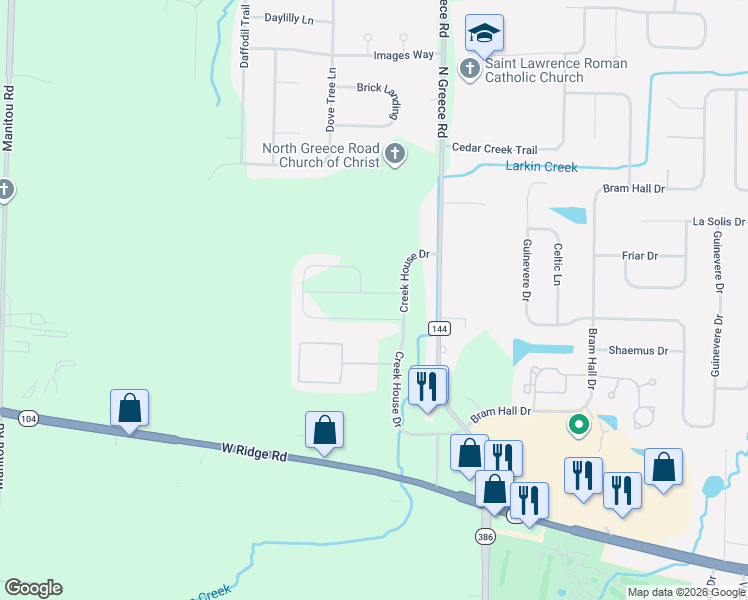 map of restaurants, bars, coffee shops, grocery stores, and more near 13 Wendy Lane in Rochester