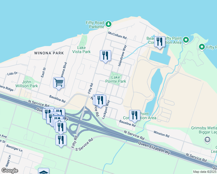 map of restaurants, bars, coffee shops, grocery stores, and more near 18 Oakrun Street in Hamilton