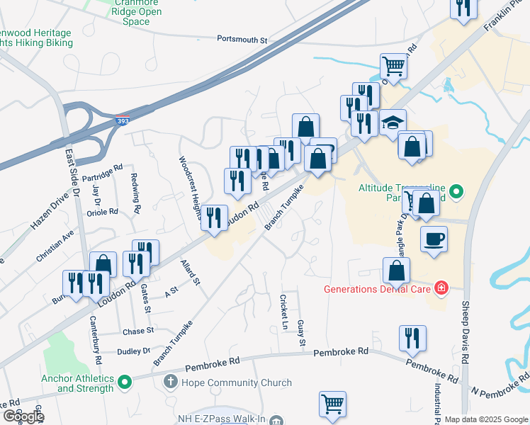 map of restaurants, bars, coffee shops, grocery stores, and more near in Concord