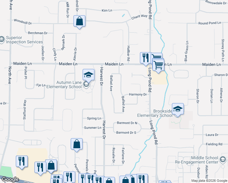 map of restaurants, bars, coffee shops, grocery stores, and more near 133 Ballad Avenue in Rochester