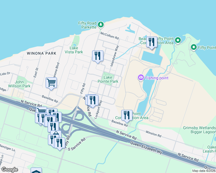map of restaurants, bars, coffee shops, grocery stores, and more near 200 Springstead Avenue in Hamilton