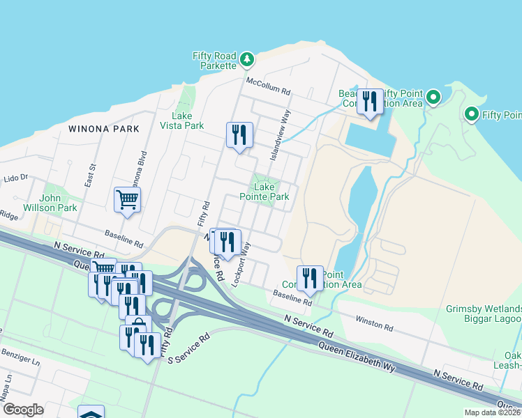 map of restaurants, bars, coffee shops, grocery stores, and more near 200 Springstead Avenue in Hamilton
