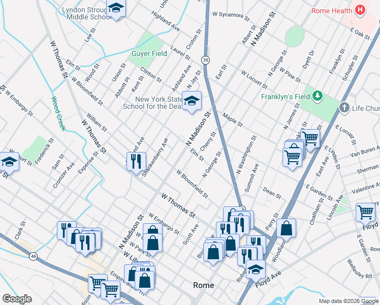 map of restaurants, bars, coffee shops, grocery stores, and more near in Rome