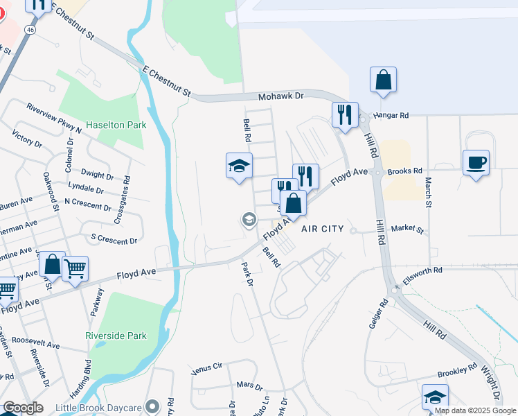 map of restaurants, bars, coffee shops, grocery stores, and more near 208 Bell Road in Rome