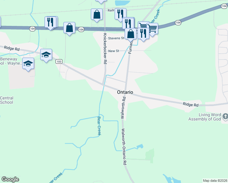 map of restaurants, bars, coffee shops, grocery stores, and more near 2000 Ridge Road in Ontario
