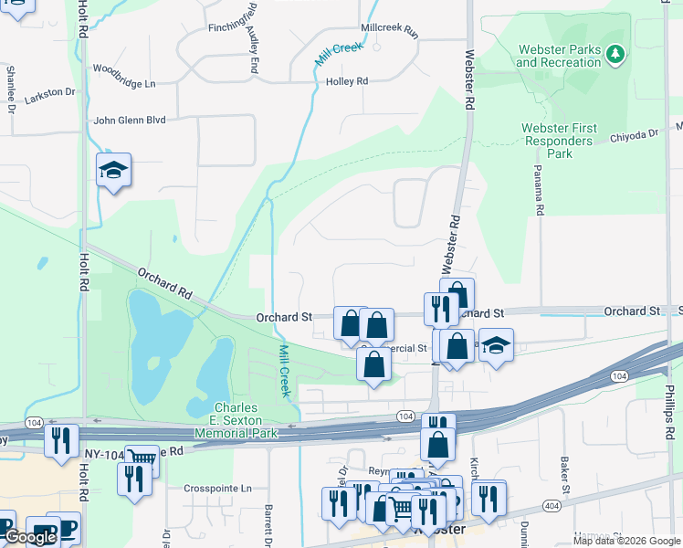 map of restaurants, bars, coffee shops, grocery stores, and more near 291 Carriage Path Ct in Webster