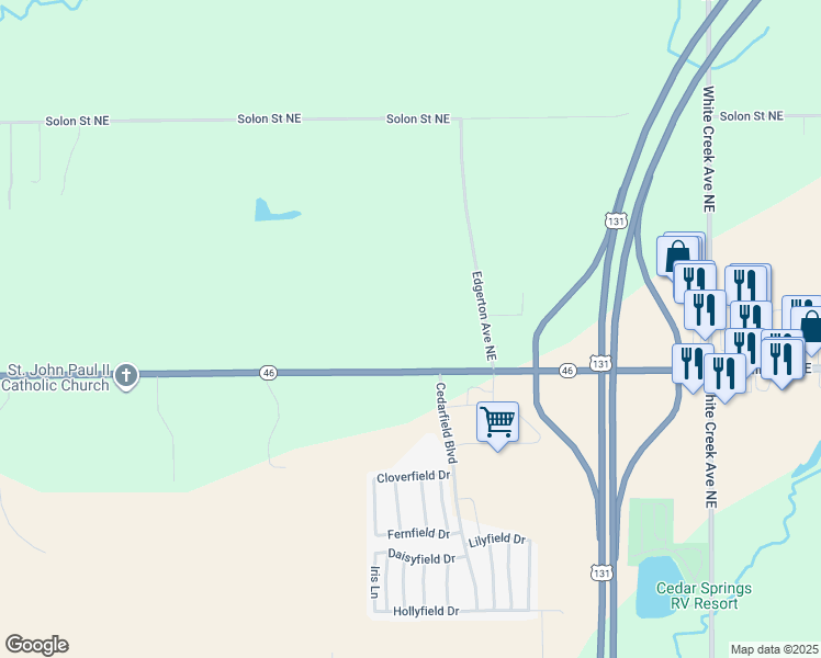 map of restaurants, bars, coffee shops, grocery stores, and more near 3565 17 Mile Road Northeast in Cedar Springs
