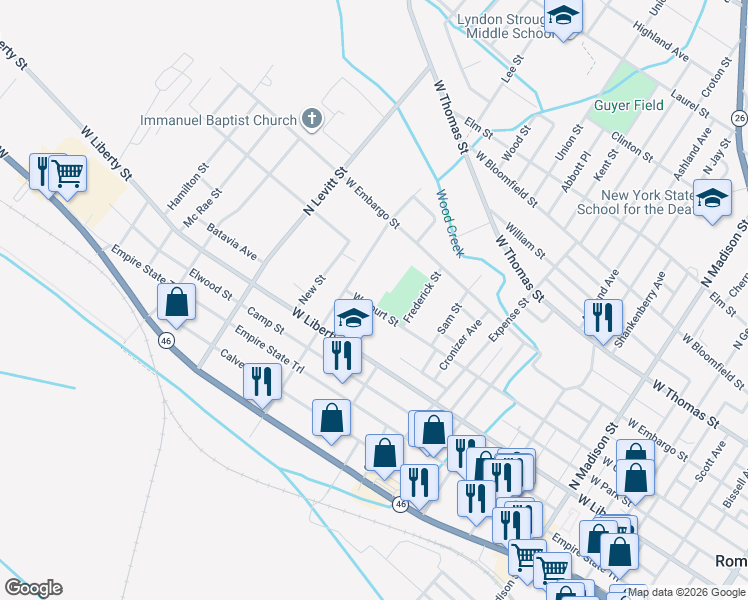map of restaurants, bars, coffee shops, grocery stores, and more near 748 West Court Street in Rome