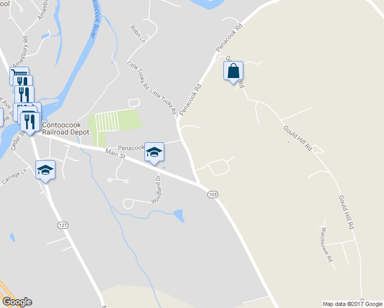 map of restaurants, bars, coffee shops, grocery stores, and more near 46 Indian Ridge Road in Hopkinton