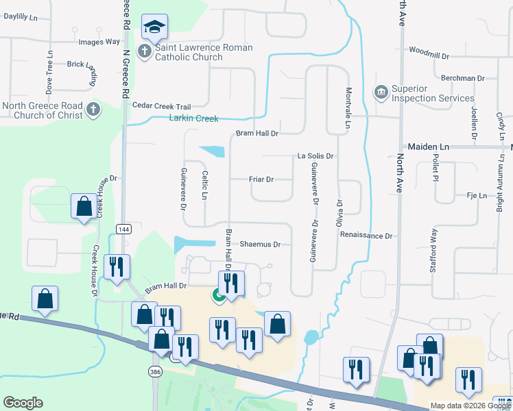 map of restaurants, bars, coffee shops, grocery stores, and more near 256 Letchworth Avenue in Rochester