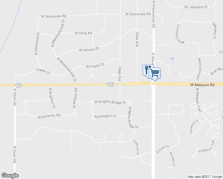 map of restaurants, bars, coffee shops, grocery stores, and more near 8041 West Mequon Road in Mequon