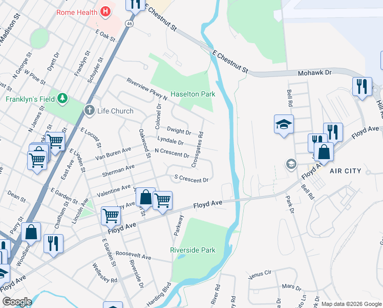 map of restaurants, bars, coffee shops, grocery stores, and more near in Rome