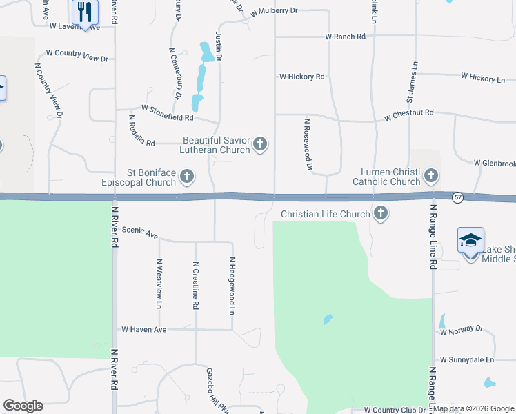 map of restaurants, bars, coffee shops, grocery stores, and more near 11137 North Riverland Court in Mequon