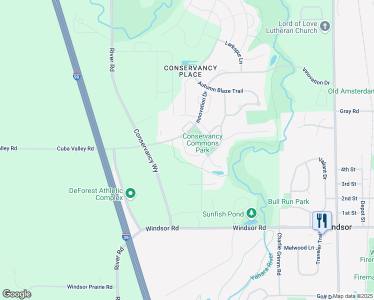 map of restaurants, bars, coffee shops, grocery stores, and more near 6829 Yellowwood Lane in DeForest