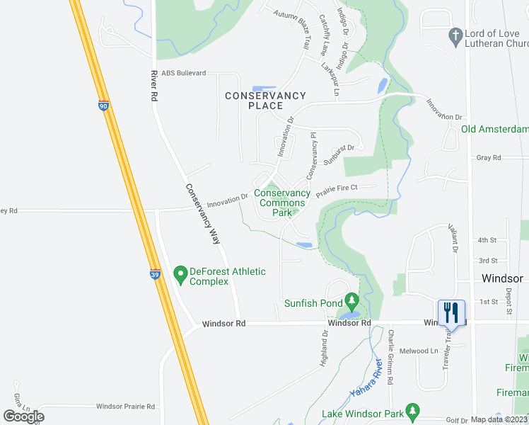 map of restaurants, bars, coffee shops, grocery stores, and more near 6829 Yellowwood Lane in DeForest