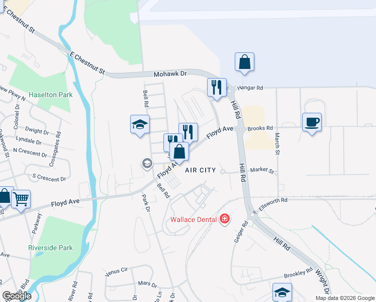 map of restaurants, bars, coffee shops, grocery stores, and more near 1305 Floyd Avenue in Rome