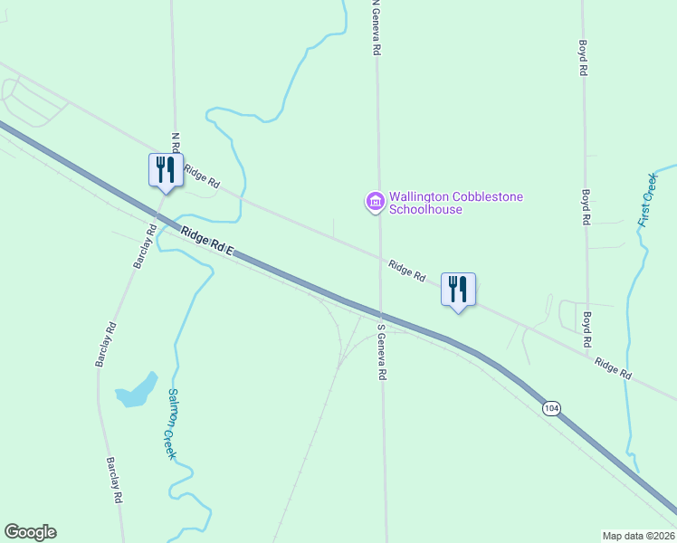 map of restaurants, bars, coffee shops, grocery stores, and more near 7756 Ridge Road in Sodus