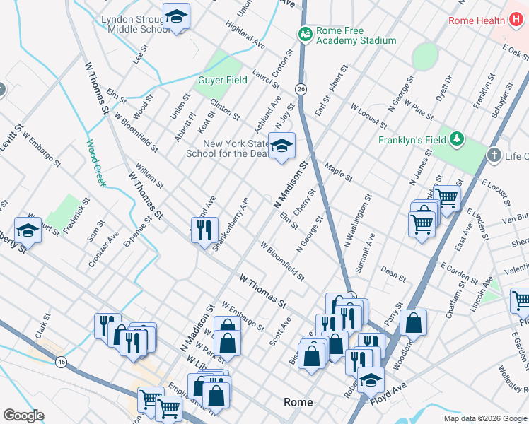 map of restaurants, bars, coffee shops, grocery stores, and more near in Rome