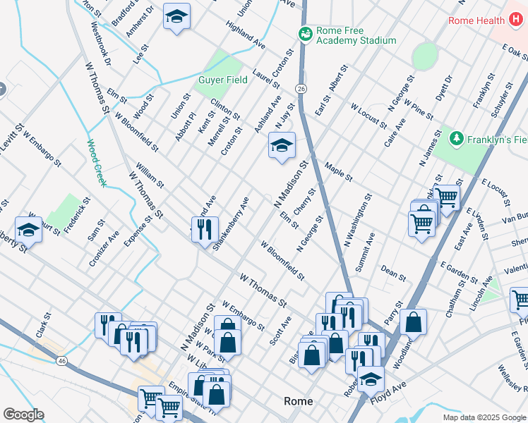 map of restaurants, bars, coffee shops, grocery stores, and more near in Rome