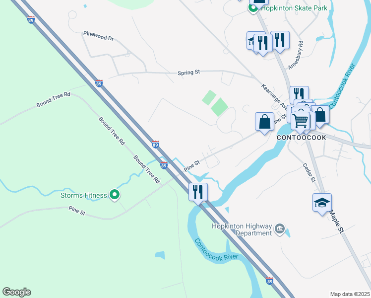 map of restaurants, bars, coffee shops, grocery stores, and more near 242 Pine Street in Hopkinton