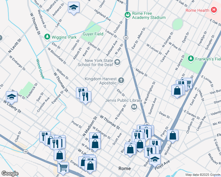 map of restaurants, bars, coffee shops, grocery stores, and more near in Rome