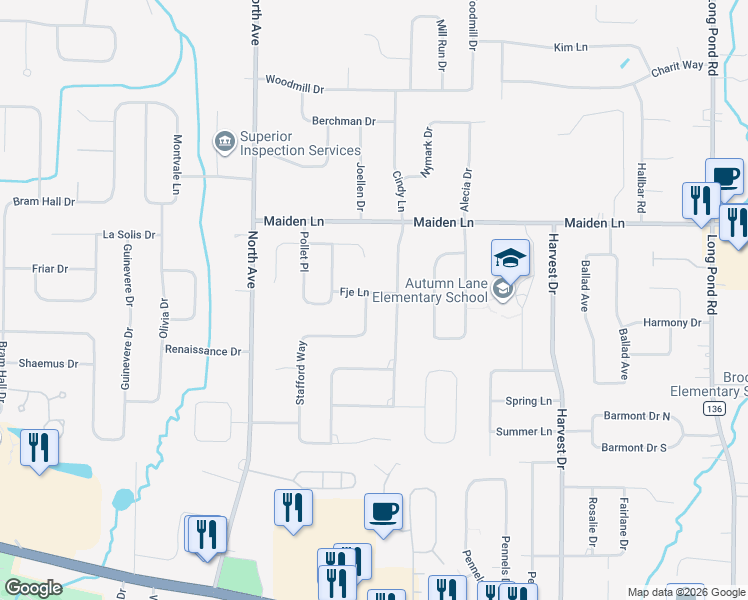 map of restaurants, bars, coffee shops, grocery stores, and more near 17 Stafford Way in Rochester