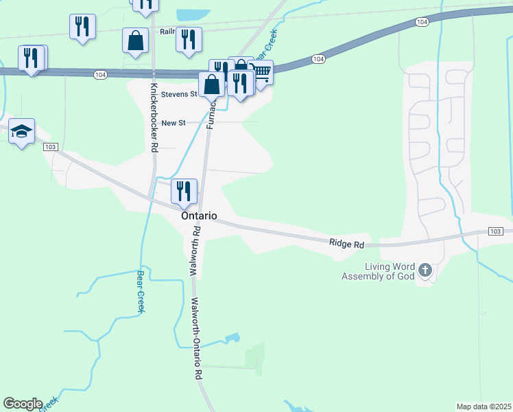 map of restaurants, bars, coffee shops, grocery stores, and more near 2102 Browns Square in Ontario