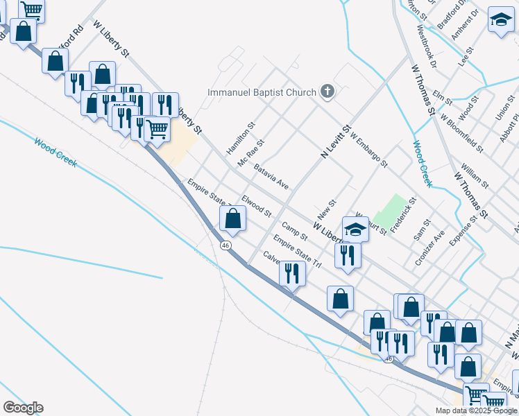 map of restaurants, bars, coffee shops, grocery stores, and more near 922 West Dominick Street in Rome
