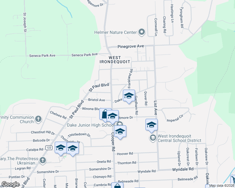 map of restaurants, bars, coffee shops, grocery stores, and more near 28 Dake Avenue in Rochester