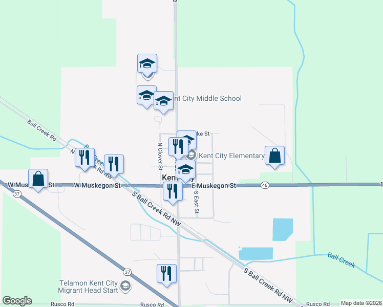 map of restaurants, bars, coffee shops, grocery stores, and more near 29 College Street in Kent City