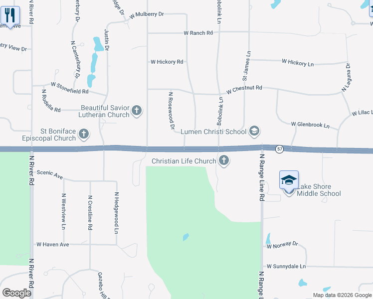 map of restaurants, bars, coffee shops, grocery stores, and more near 3231 Highway 167 in Mequon