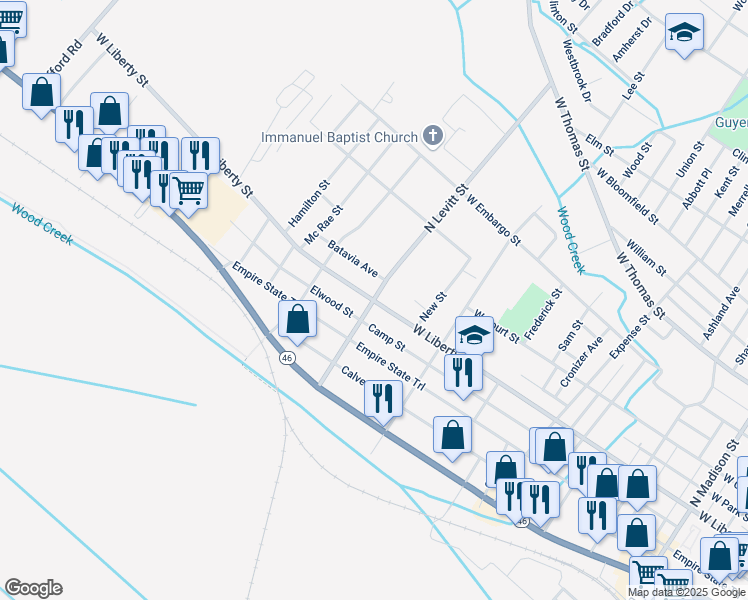 map of restaurants, bars, coffee shops, grocery stores, and more near 200 North Levitt Street in Rome