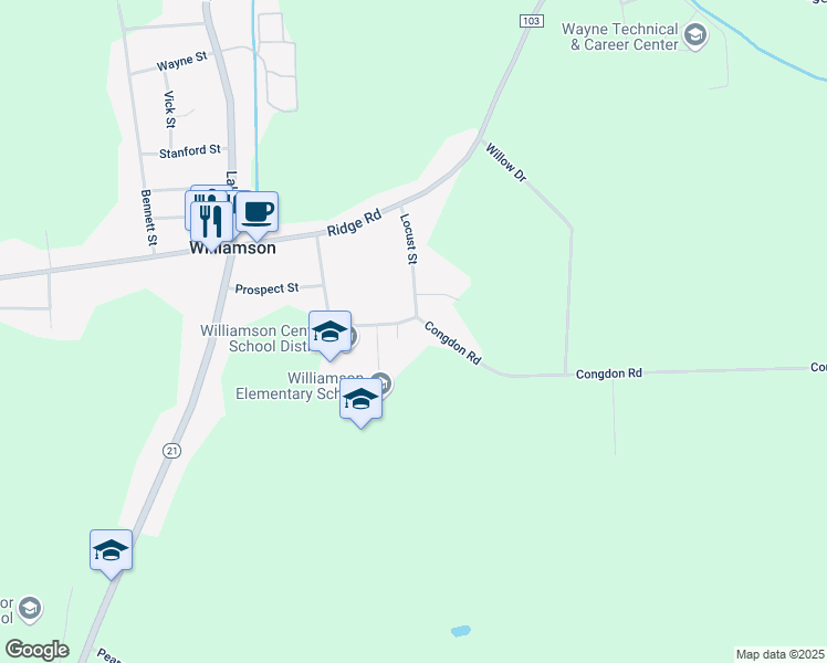map of restaurants, bars, coffee shops, grocery stores, and more near 6092 Highland Avenue in Williamson