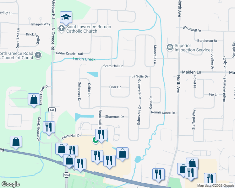 map of restaurants, bars, coffee shops, grocery stores, and more near 256 Letchworth Avenue in Rochester