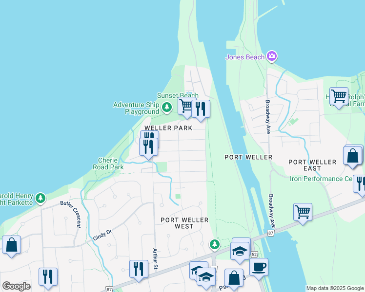 map of restaurants, bars, coffee shops, grocery stores, and more near in St. Catharines